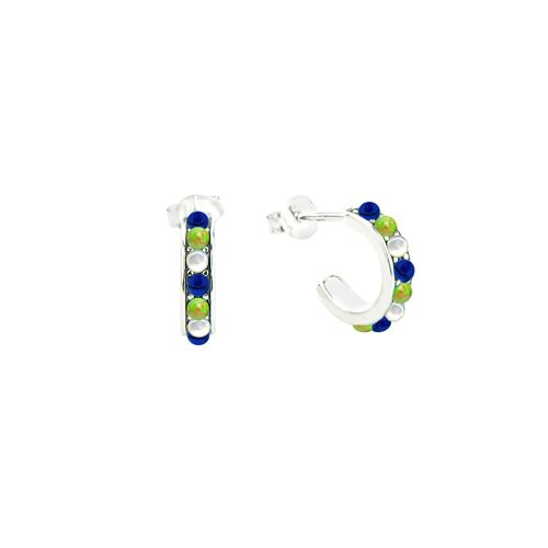 Green Turquoise, Lapis and White Mop -Earhoops-9SY-0023