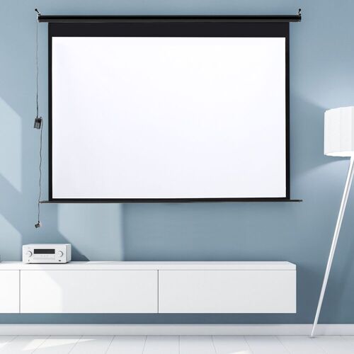 Livingandhome 84 inch 4:3 Electric Motorised Projector Screen White Matte HD Cinema Projection