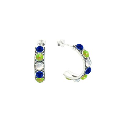 Green Turquoise, Lapis and White Mop -Earhoops-9SY-0030