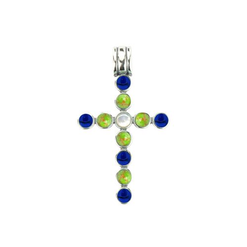 Green Turquoise, Lapis and White Mop -Pendant-9SY-0037