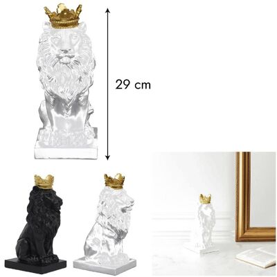 Statue Lion Couronne Dorée 29Cm