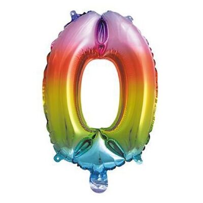 Zahl 0 Folienballon 35 cm Regenbogen C