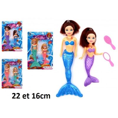 2 bewegliche Meerjungfrau-Puppen und Zubehör, 22 und 16 cm