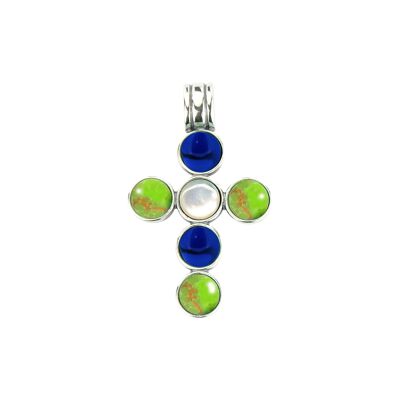 Turquoise Verte, Lapis et Vadrouille Blanche -Pendentif-9SY-0044