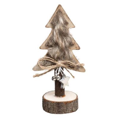 Furry Wooden Tree Decoration 16Cm