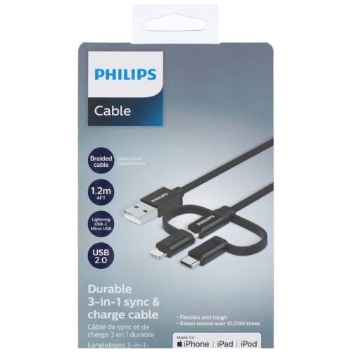 Câble De Charge & Synchronisation 3 en 1 Philips 1.2m