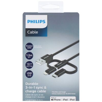 Câble De Charge & Synchronisation 3 en 1 Philips 1.2m