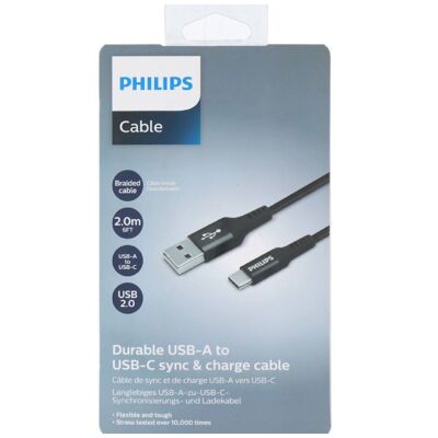 Cable de carga Philips USB-A/USB-C de 2m