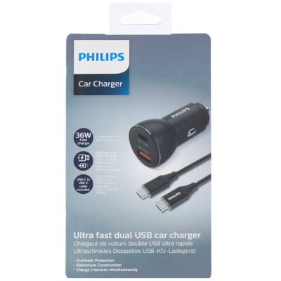 Philips Car Charger + Type C / Type C Cable 1m