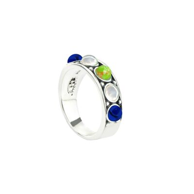 Green Turquoise, Lapis and White Mop -Ring-9SY-0058-50