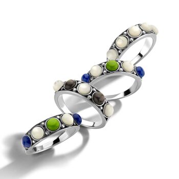 Turquoise verte, lapis et vadrouille blanche -Ring-9SY-0058-52 3