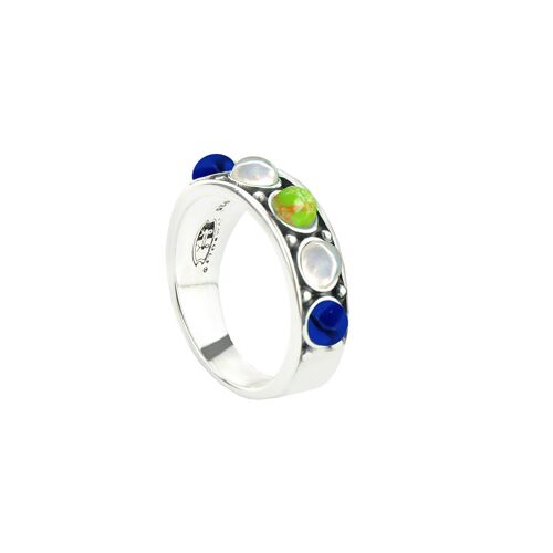 Green Turquoise, Lapis and White Mop -Ring-9SY-0058-54
