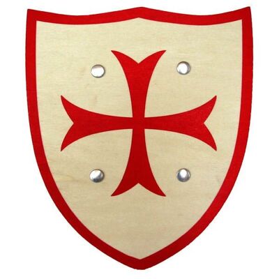 wooden shield with red cross