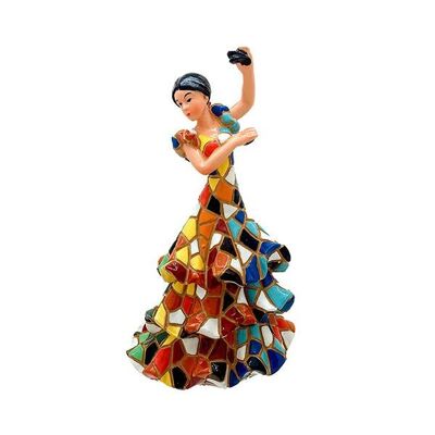 Figura in mosaico flamenco con nacchere - multicolore/rosso-oro