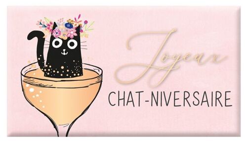 Anniversaire - CHOCOLAT BIO AU LAIT 40g " Joyeux Chat-niversaire " effet metallic or, DE-ÖKO-013