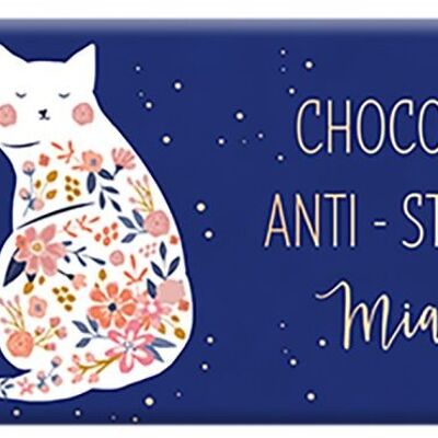 Resto - CIOCCOLATO FONDENTE BIOLOGICO 40g “Miaou Anti-Stress Chocolate” effetto oro metallizzato, DE-ÖKO-013