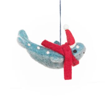 Baleine à bosse de Noël en feutre faite à la main, décoration suspendue Sealife 2