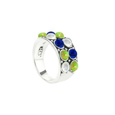 Green Turquoise, Lapis and White Mop -Ring-9SY-0065-50
