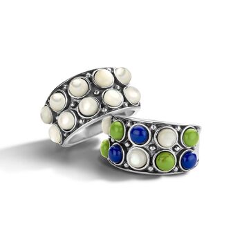 Turquoise verte, lapis et vadrouille blanche -Ring-9SY-0065-52 3