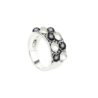 Grey and White MOP-Ring-9SY-0067-54