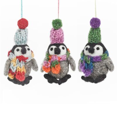 Handmade Felt Frosty Penguins Hanging Christmas Decorations