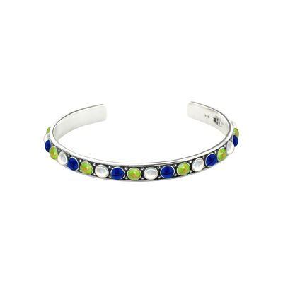 Green Turquoise, Lapis and White Mop -Bangle-9SY-0079