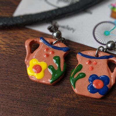 Talavera earrings, mexican pottery earrings, terracotta jug earrings