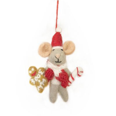 Decorazione da appendere a forma di topo natalizio in feltro Chris Mouse fatto a mano