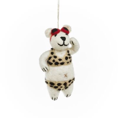 Handmade Felt Diva Polar Bear Hanging Christmas Decoration