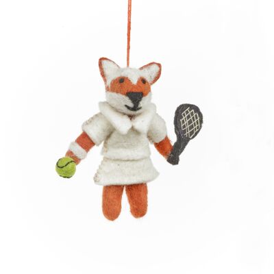 Handgefertigte Wimbledon-Fuchs-Tennisdekoration aus Filz zum Aufhängen