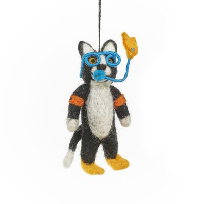 Handmade Felt Snorkelling Cat Hanging Decoration