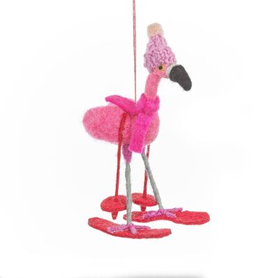 Handgefertigter Filz-Ski-Flamingo-Weihnachtsbaumschmuck zum Aufhängen