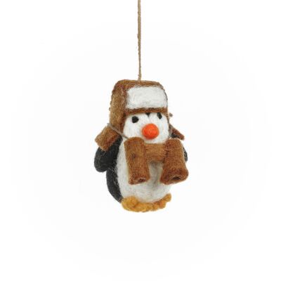 Handmade Felt Arctic Explorer Penguin Hanging Decoration