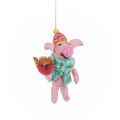 Handmade Felt Porky Noel Hanging Christmas Decoration