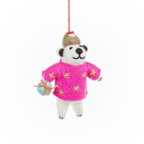 Handmade Felt Polar Pudding Polar Bear Hanging Decoration