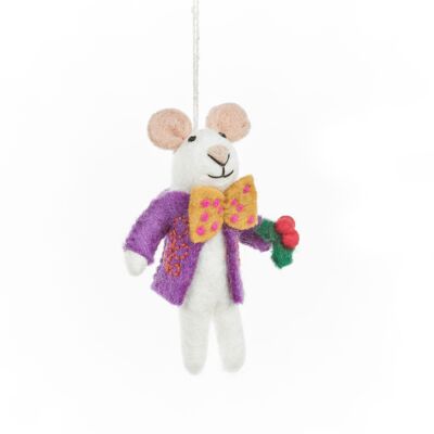 Handmade Felt Jingle Whiskers Christmas Mouse Hanging Decoration