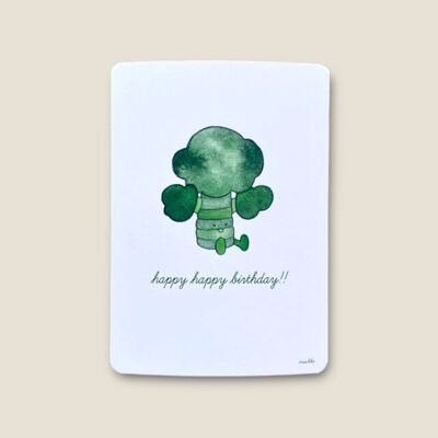 Postcard broccoli "happy happy birthday"