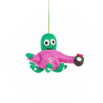 Handmade Felt Timmy Tentaclaus Hanging Christmas Octopus Decoration