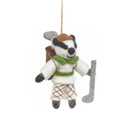 Handmade Felt Golfing Badger Hanging Decoration