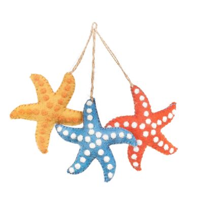 Decoración colgante de estrella de mar elegante de fieltro hecha a mano (juego de 3)