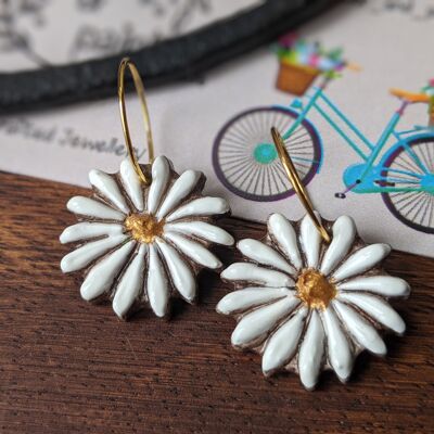 Boucles d’oreilles Daisy, boucles d’oreilles fleurs d’art de canal, boucles d’oreilles fleurs blanches