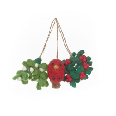Trio natalizio tradizionale in feltro fatto a mano (set di 3) decorazioni pendenti