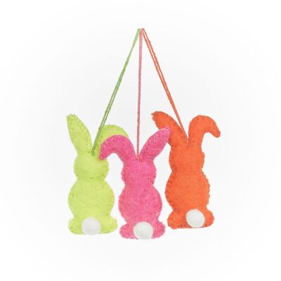 Conejitos de Pascua de neón de fieltro hechos a mano (juego de 3) decoraciones colgantes