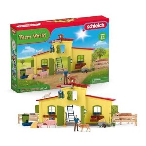 Schleich - Ensemble de jeu la  Ferme Éducative : 86 x 13 x 33 cm - Univers Farm World - Coffret, 64 Pièces dont 1 figurine le fermier Paul et des animaux de la ferme -  Réf ; 42605