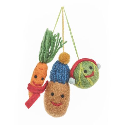 Verduras de invierno de fieltro hechas a mano (juego de 3) Decoraciones navideñas colgantes