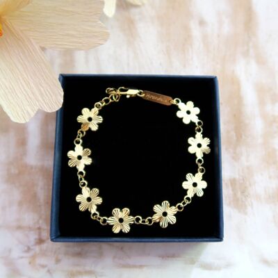 pulsera ramo de flores fino y dorado claro