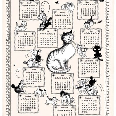 Dubout Tea Towel Kitten Calendar 2025 Ecru 48 x 72