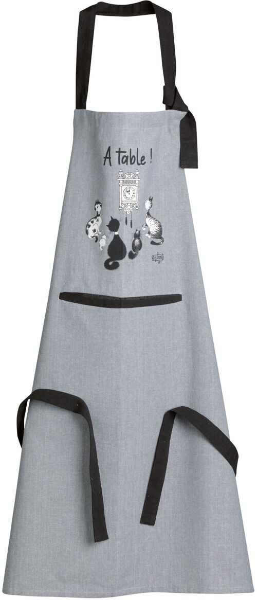 Tablier de cuisine Dubout chat horloge Gris 72 x 85