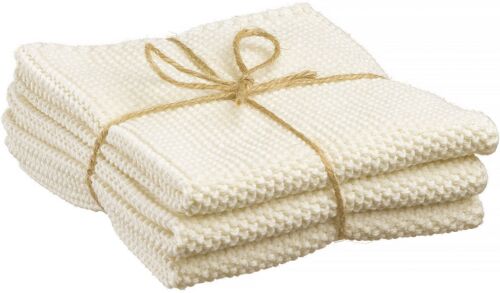 Lot de 3 essuie-mains tricotés Izan recyclés Ecru 25 x 25