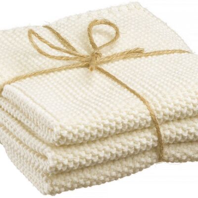 Set of 3 recycled Izan knitted hand towels Ecru 25 x 25